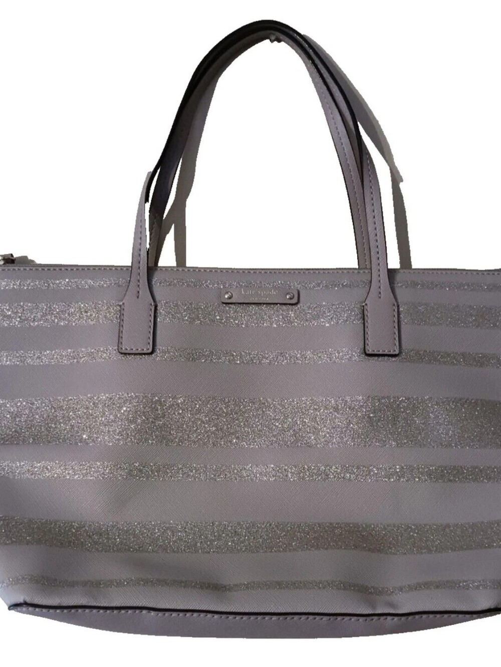Kate Spade Putty & Silver "Haven Lane Hani" Glitter Striped Tote NWT